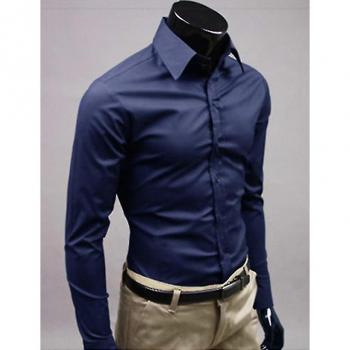 Camisa Empresarial Azul Marino Liso y Ajustada