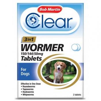 Clear by Bob Martin 3-in-1 Wormer Tablets for Small Dogs & Puppies (Up to 20Kg)