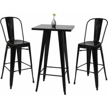 Table de Bar et Tabourets en Métal Noir 866
