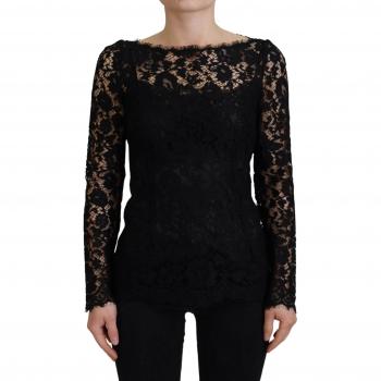 Dolce & Gabbana, Long Sleeve Tops, female, Black, Size: 3XS Elegant Floral Lace Long Sleeve Top
