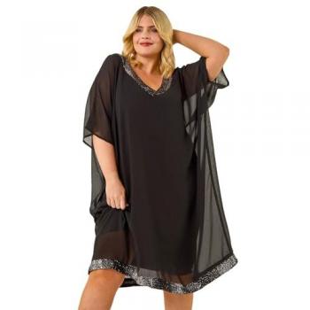 Glamouröses Roman-Curve-Paillettenkleid mit Chiffon‑Overlay