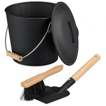 Secchio Nero 4,5 L Relaxdays: Scopa & Paletta inclusi – Legno e Ferro