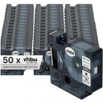 Vhbw 50-Count Label Tape for Dymo Printers, 12mm Black on White