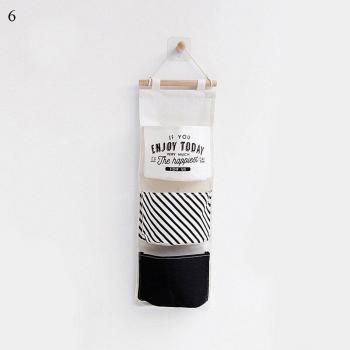 Bolsa Cosmetica Montada en Pared, Negro y Blanco, 3 Bolsillos, Lino/Algodón