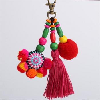 Colorful Tassel Handbag with Unique Wooden Bead Pendant