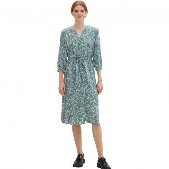 Vestito Tom Tailor Abbottonato Verde con Cintura Stampa Foglia 42
