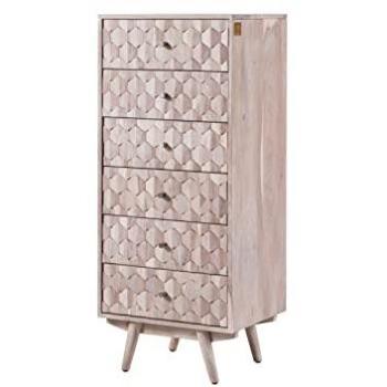 Comò bianco Mosayk 208 in legno di acacia 53x42x128