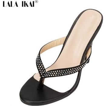 LALA IKAI Ladies Summer Slide Shoes with Sparkle Heels
