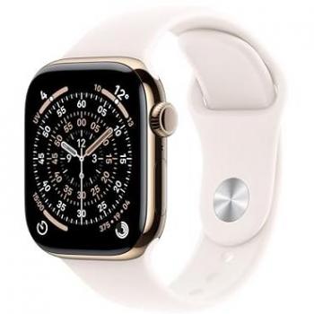 Apple Watch 11 GPS + Cellulaire 42mm Boîtier en Titane Gold avec Bracelet Sport Rose Tendre S/M