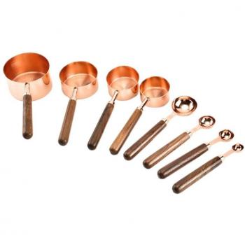Baking Tools Set with Copper Plated Measuring Cups and Walnut Handle