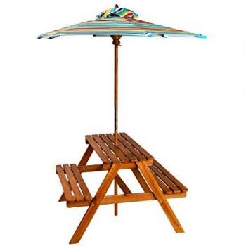 VidaXL Tavolo e Panchine per Bambini con Ombrellone in Legno Massello