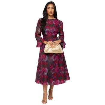 Wallis Women's Black Organza Midi Dress (Petite Floral)