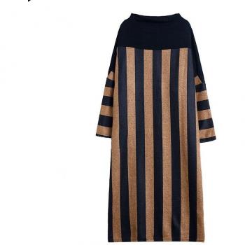 Robe maxi DIMANAF en coton vintage – grande taille, ample et surdimensionnée, motif rayé, idéale pour l’hiver
