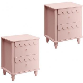 Set de Tables de Chevet Vagues – Rose, 2 tiroirs, 50 cm x 40 cm x 60 cm