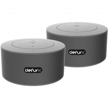 Defunc Twin‑Speaker Set für unterwegs – Silberschimmer, bis zu 10 h