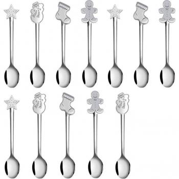 Mini cucharitas navideñas de acero inoxidable para sopa y helado, 12 piezas