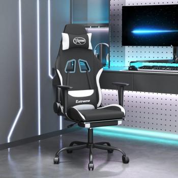 Chaise de jeu ergonomique avec massage et repose-pied noir et blanc