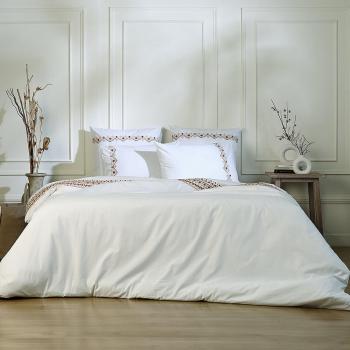 Literie Febronie percale 240x220 blanc/caramel + 2 taies 65x65