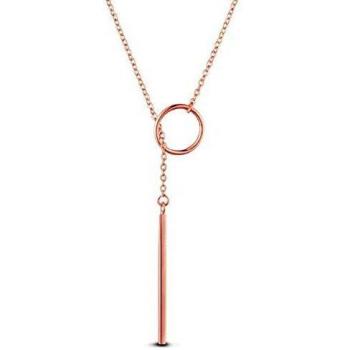Collier SHEGRACE Femme Chaine Fine Elegante en Pur Argent 925 Sterling, longueur ajustable, pendentif simple cercle avec un baton petit, couleur Or Rose