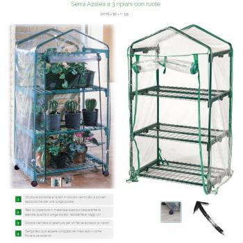 Serra VerdeMax Azalea 3‑ripiani, dimensioni 70×50×131 cm, con ruote