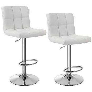SONGMICS Sillas de Bar, Juego de 2, Taburetes Giratorios en 360°, Regulables en Altura, Piel Sintética, Blanco LJB64W