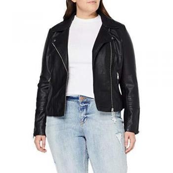 Only Curve Faux Fur Leather Biker Jacket (Black)