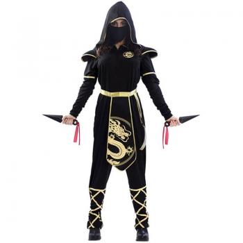 Costume stealth ninja élégant femme, noir et or