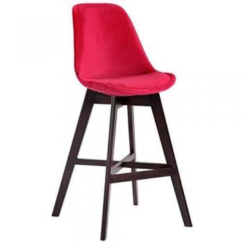 Thekenhocker Cannes Samt – Rot & Cappuccino Holzrahmen