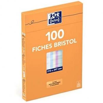 Oxford 100 Fiches bristol non perforées A4 petits carreaux 5 x 5 Couleurs Assorties