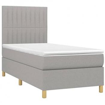 VidaXL Boxspringbett mit Matratze & LED Hellgrau 90x200 cm Stoff