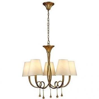 Gold Painted Paola Ceiling Light Pendant, 70cm, 5 Bulbs, Cream Shades