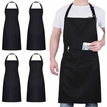 Delantales Cocina Profesional 4 Pack Negra con Bolsillo