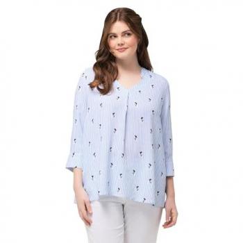 Ulla Popken große Größen Tunika, Damen, blau, Viskose/Leinen, Größe: 46/48