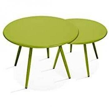 Set di 2 tavolini da giardino in acciaio verde Oviala