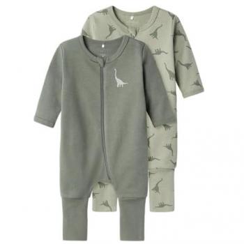 Name It Schlafanzug NBMNIGHTSUIT 2P ZIP FF GRÜN DINO NOOS (Packung, 2 tlg)