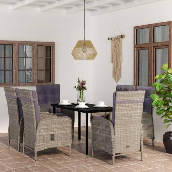 Garden Dining Set 7 Pieces with Cushions Gray and Black