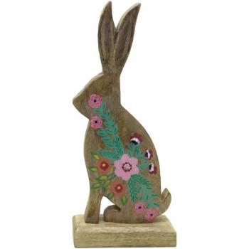Lapin figurine en bois naturel – Décor d'intérieur marron, 31x13x6 cm