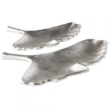 Conjunto de 2 platos decorativos de metal plateado con diseño de hoja de ginkgo para joyería y anillos