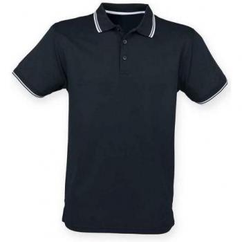 Henbury Mens CoolPlus Tipped Polo – L, White with Blue Accent