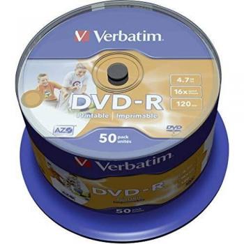 DVD-R 4,7 GB 16x Verbatim vergini stampabili in campana da 50