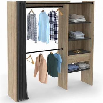 Armadio espandibile Marty 120/170 x 50 x 180 cm con tenda e mensole