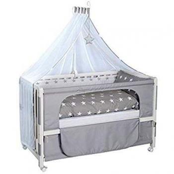 Culla Room Bed bianca Little Stars con Lettino per Neonati da 60x120 cm e attrezzature tessili incluse in legno bianco