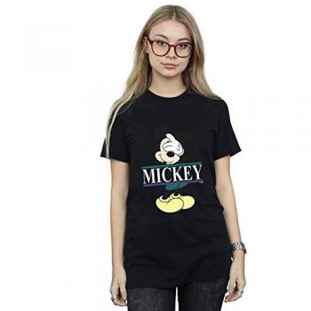 Disney Women’s Black Mickey Mouse Letter T‑Shirt – Boyfriend Cut