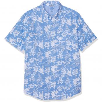 Izod Dockside Hawaii Print SS Shirt, Men's Casual Fashion, Blue Revival 439, Size M