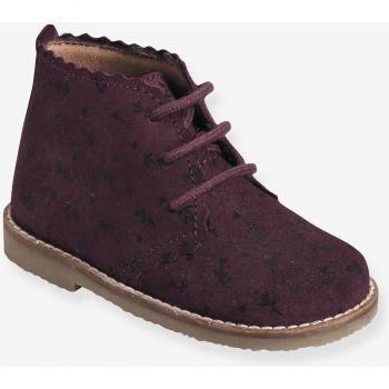VERTBAUDET Baby Girl Lace-Up Leather Boots in Bordeaux