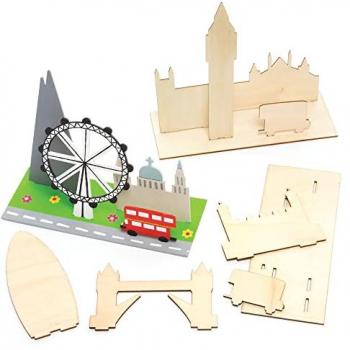 London Wooden Art Kits (Set of 3) Educational Crafting for Kids, 3 Different Designs