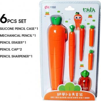 Kit de Papelería Kawaii con Estuche de Zanahoria
