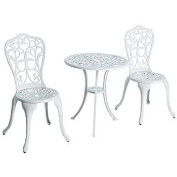 Vintage White Bistro Set for 2 with Umbrella Opening