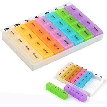Cisixin Boîte à Pilules en Plastique Semainier 7 Jours 28 Compartiments Détachables Multicolore