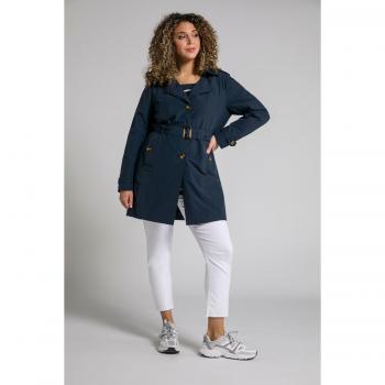 Trench Donna Taglie Comode Blu con Cintura e Fodera, 68/70, Cotone/Fibre Sintetiche